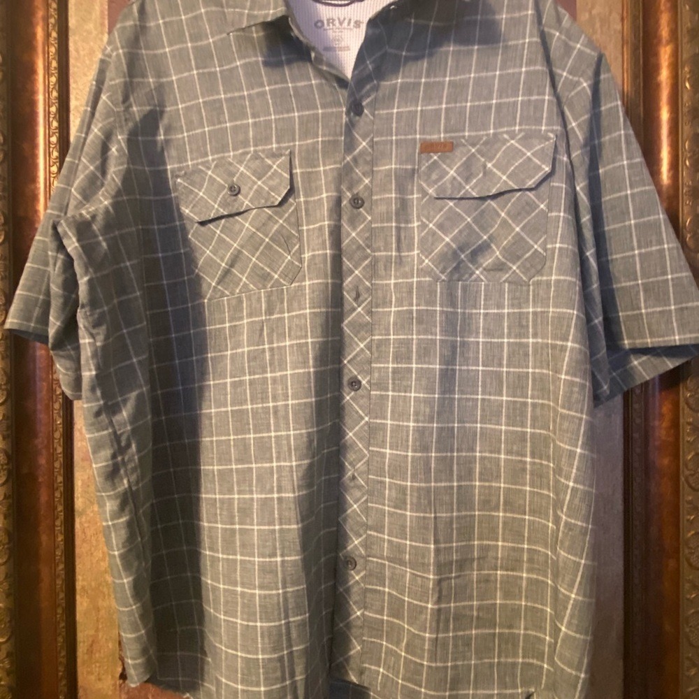 Orvis Classic Collection Mens XXL Shirt Fishing Button Short Sleeve Gray Plaid